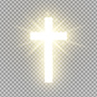 Shining cross isolated on transparent background. Riligious symbol. Glowing Saint cross. Easter and Christmas sign. Heaven concept. Vector illustration