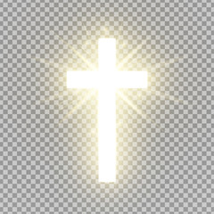 shining cross isolated on transparent background. riligious symbol. glowing saint cross. easter and 