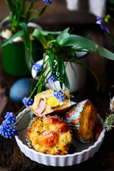 Wall Mural - Breakfast muffins with egg and sausages.selective focus