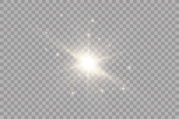 Wall Mural - Glow light effect. Starburst with sparkles on transparent background. Vector illustration. Sun