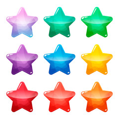 colorful star glossy buttons set, vector assets for web or game design, app icons vector template is