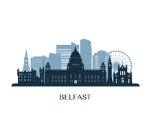 Belfast Skyline, Monochrome Silhouette. Vector Illustration.