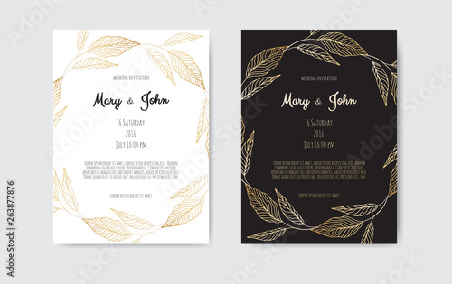 Vector invitation with gold floral elements. Luxury ornament template. greeti...