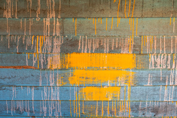 Wall Mural - Sloppy colour drops background textures or old wooden wallpapers laid the horizontal, white, blue and yellow painted in retro style.