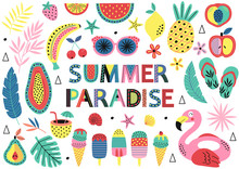 Set Of Isolated Elements Of Summer Paradise  - Vector Illustration, Eps