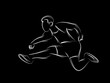 Athletic man practicing long jump in track and field, vector illustration.