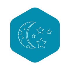 Sticker - Moon and stars icon. Outline illustration of moon and stars vector icon for web