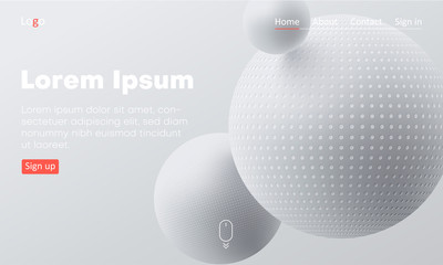 Wall Mural - white web homepage template with icons and 3d balls pattern.
