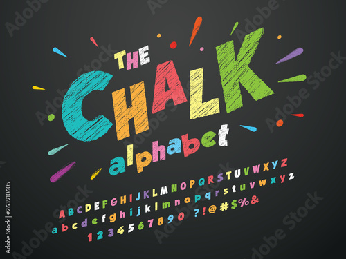 Bright colorful chalk board style alphabet design