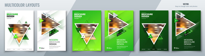 Wall Mural - brochure template layout design with triangles. corporate business annual report, catalog, magazine,