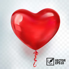 3d realistic vector red balloon in form of heart, greeting card for celebrating, valentine's day and World Heart Day