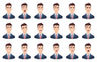 Man emotions. Facial characters different faces sadness hate smile head portrait vector characters. Head avatar angry face, happy emotion illustration