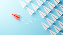 Illustration Of Leadership Concept With Red Paper Plane Leading Among White On Blue Background