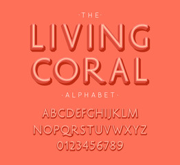 Wall Mural - Living Coral Alphabet and Font. Letters and Numbers with color of the year 2019