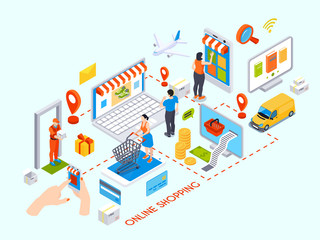 Wall Mural - online shopping isometric illustration