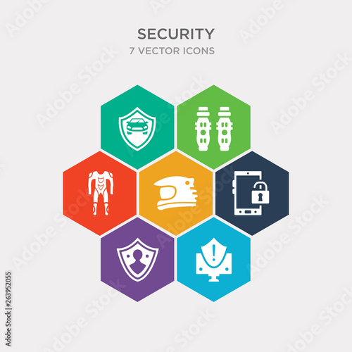 Fotografía simple set of security warning, user protection, unsecure, racing helmet icons, contains such as icons race suit, leg protector, safety car and more