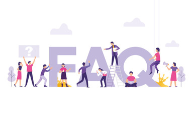 faq or frequently asked question vector illustration concept, teamwork standing and working together