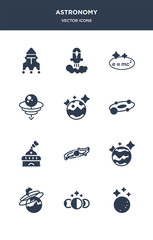 Wall Mural - 12 astronomy vector icons such as moon, moon phases, nebula, neptune, orbit contains planetarium, pl