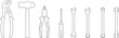 © Alody - Set of line style icons of tools. Wrench, screwdriver, pliers, hammer. Workshop, mechanic, repair service logo template. Clean and modern vector illustration.