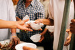 © kuarmungadd - Charity food is the hope of the poor who have no money: concept of begging food : Volunteers Share Food to the Poor to Relieve Hunger