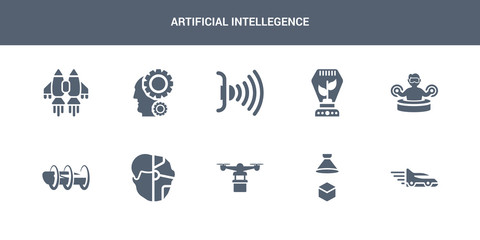Wall Mural - 10 artificial intellegence vector icons such as high speed tube, hologram, hover transport, humanoid