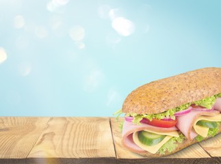 Wall Mural - Footlong ham & swiss submarine sandwich isolated on white