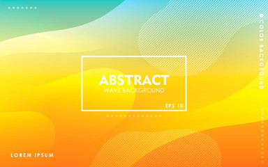 Wall Mural - Dynamic wave background. Modern yellow and blue gradient color wavy abstract shape composition. Colorful fluid landing page.