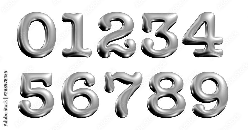 3d metallic alphabet, numbers, embossed effect, 3d illustration Stock ...