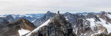 Greenland, Sermersooq, Kulusuk, Schweizerland Alps, Two Mountaineers On Summit