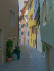  the historic old city of Zug in Switzerland with ist colorful bourgeoisie houses and narrow streets