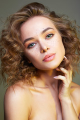 Wall Mural - Beautiful woman. amazing curly girl with make-up