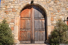 Old Grunge Countryside Wood Door And Sandstone Wall