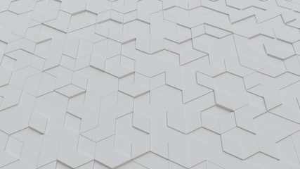  white abstract background with techie hexagons and triangles, 3D rendering, 3d illustration
