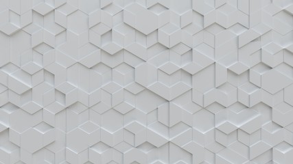 white abstract background with techie hexagons and triangles, 3D rendering, 3d illustration