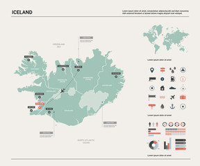 Wall Mural - vector map of iceland. high detailed country map with division, cities and capital reykjavik. politi