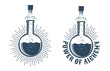 Chemistry retro logo. The chemical reaction in the flask knocks the cork.