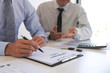 © Freedomz - Real estate broker agent presenting and consult to customer to decision making sign insurance form agreement, home model, concerning mortgage loan offer for and house insurance