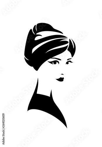 Fotomural beautiful woman wearing turban wrapped around her head - traditional national he