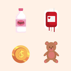 Canvas Print - set blood donation with teddy and yogurt bottle