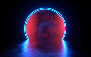 futuristic sci-fi concrete room with glowing neon. virtual reality portal, vibrant colors, laser ene