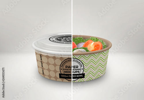 Download Paper Kraft Bowl With Clear Lid Mockup Stock Template Adobe Stock