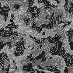 Seamless pattern with geometric camouflage. Abstract military grey and white background.