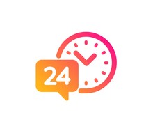 24 Hour Time Service Icon. Call Support Sign. Feedback Chat Symbol. Classic Flat Style. Gradient 24h Service Icon. Vector