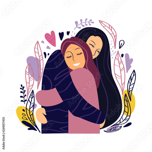 Cuadros en Lienzo Two happy girls hug and smile tightly