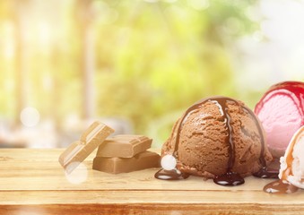 Sticker - Tasty ,sweet Ice Cream  in cup on background