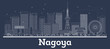 Outline Nagoya Japan City Skyline with White Buildings.