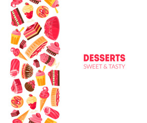 Sticker - Desserts, Sweet and Tasty Banner Template, Bakery, Confectionery, Shop Design Element Vector Illustration