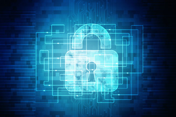 2d illustration safety concept: closed padlock on digital background