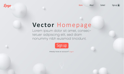 Wall Mural - White web homepage template with icons and abstract balls pattern.
