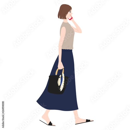 女性のイラスト 電話をしながら歩いている女性 Stock Vector Adobe Stock